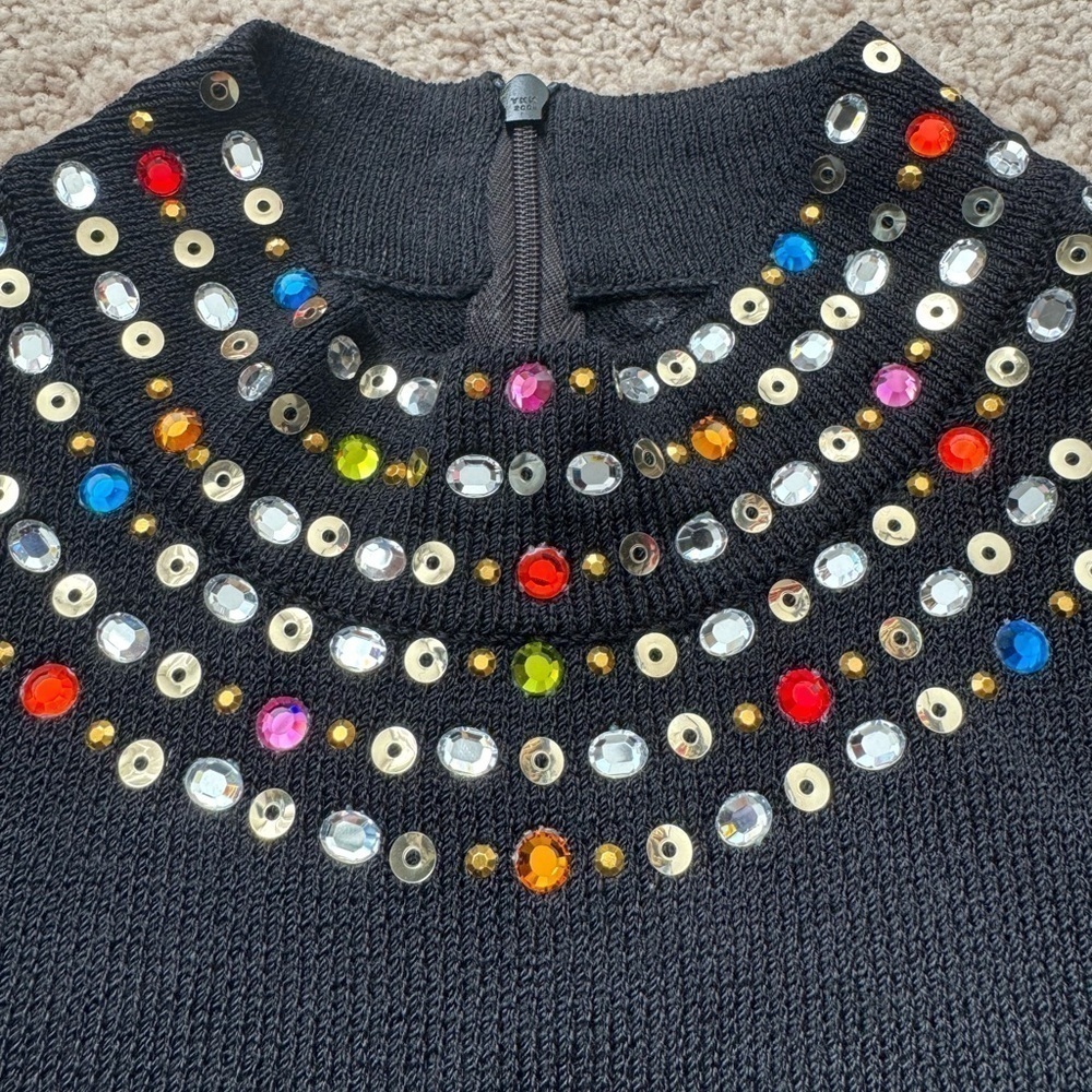 St. John Evening- Vintage Black Quarter Sleeve Multicolor Sequin Knit Top
